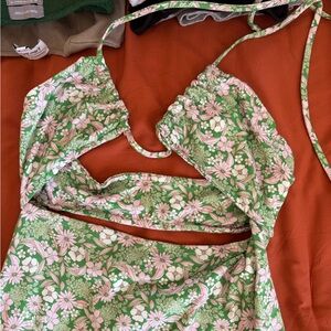 RESA Floral Green and Pink Midi Dress